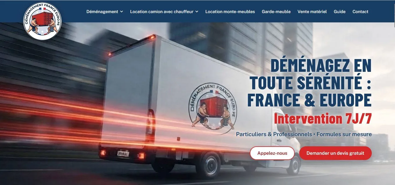 Page d'accueil du site HDJ Déménagements France – Europe