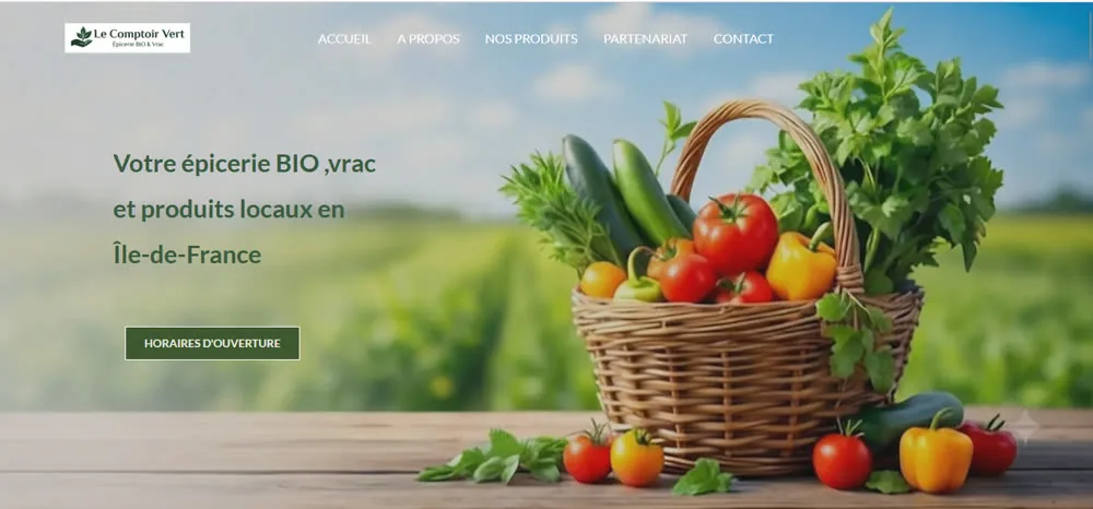 Page d'accueil du site Le Comptoir Vert, épicerie bio et vrac