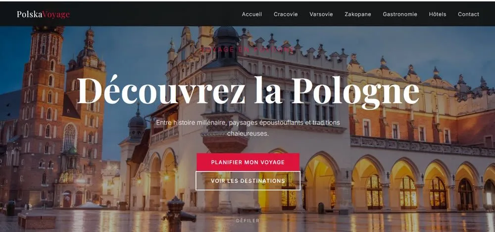 Page d'accueil du site PolskaVoyage : « Découvrez la Pologne »